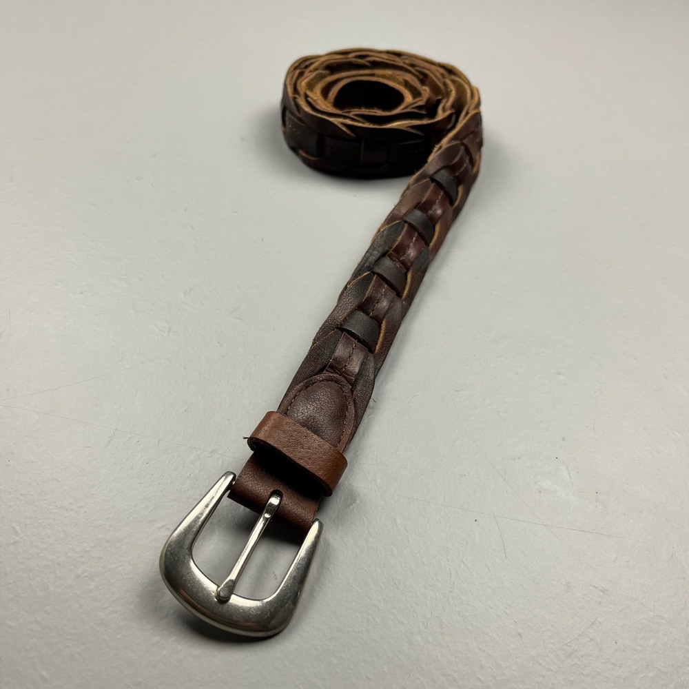 Vintage Braided Leather Belt Mens 38 Brown Woven Western Casual Handmade 90s USA